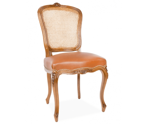 Chaise de style Louis XV, sculptures fleurs, assise garnie et dos canné