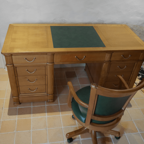 Bureau caisson en merisier et dessus cuir