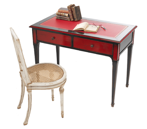 Bureau table à écrire en merisier, laqué rouge
