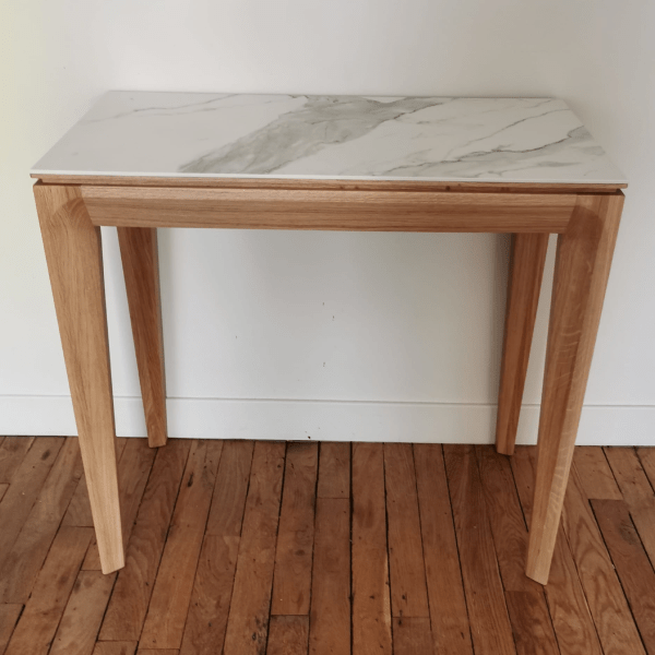 Table console extensible dasras buzz, en chêne et plateau céramique