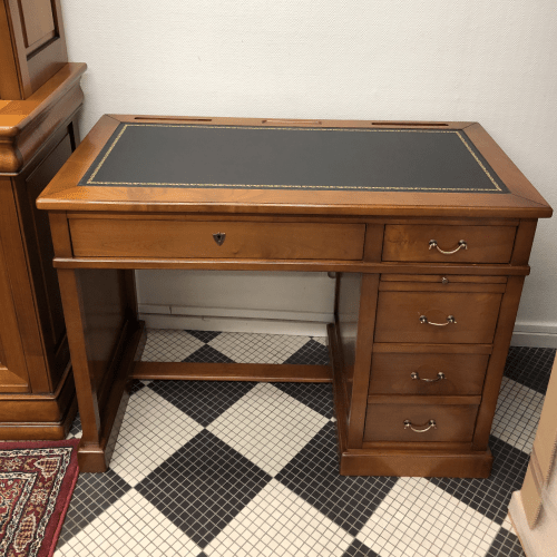 Bureau demi-caisson en merisier et plateau cuir